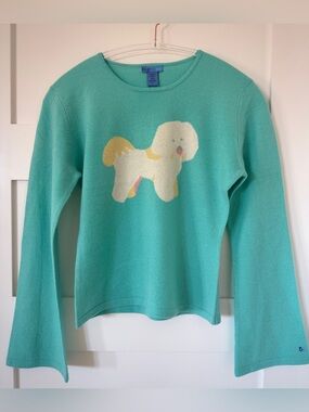 100% Cashmere Sweater SMALL Shaggy Dog Aqua Turquoise Women’s
